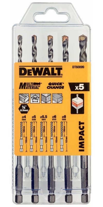 DeWALT DT60099 5-dielna sada viacúčelových vrtákov IMPACT READY