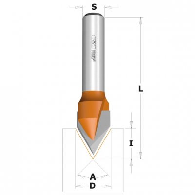 CMT Orange Tools C958 Fréza na V drážku 60° - D12,7x10 S=8 HM
