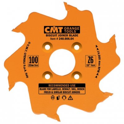 CMT Orange Tools C24000604 Lamelovací kotúč pre lamelové spoje D100x3,96, d22, Z6, HM střídavý zub