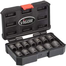 VIGOR Sortiment nástrčných hlavíc pre rázový a strojový uťahovač, krátkych V5550S ∙ 1/2" ∙ 13 ks
