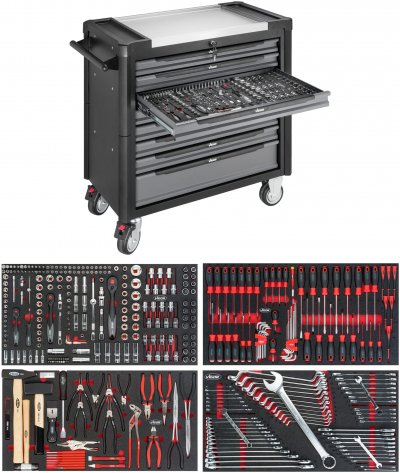 VIGOR V4481-X/375 Dielenský vozík 1000 XL nerez, 374 ks náradia