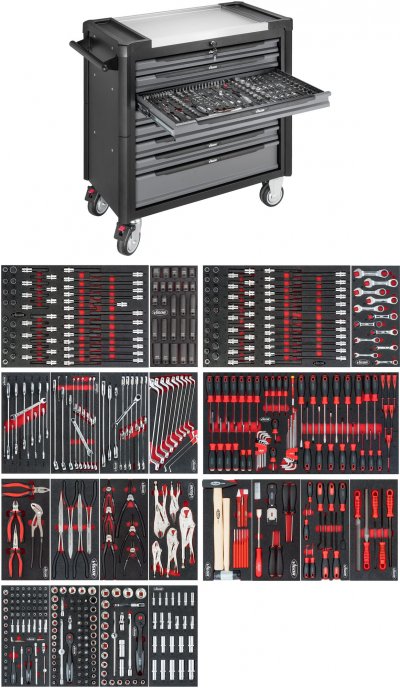 VIGOR V4481-X/499 Dielenský vozík 1000 XL nerez, 499 ks náradia