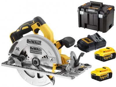 DeWALT DCS572P2 Aku kotúčová píla so základňou pre lištu 184 mm, 18 V, 5 Ah