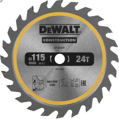 DeWALT DT20420 Pílový kotúč CONSTRUCTION 115 mm, 24 z pre DCS571