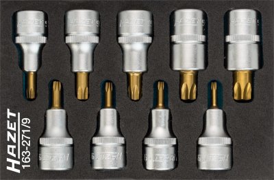 HAZET Sada nástrčných hlavíc TORX® 163-271/9 ∙1/2" ∙ 9 ks