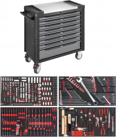 VIGOR V4481-X/375 Dielenský vozík 1000 XL nerez, 374 ks náradia