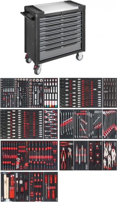 VIGOR V4481-X/499 Dielenský vozík 1000 XL nerez, 499 ks náradia