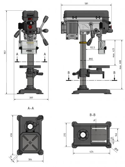 OPTIMUM 3191080 Stolná vŕtačka OPTIdrill DQ 20 V
