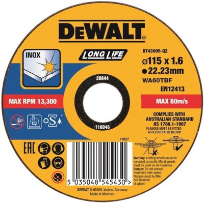 DeWALT DT43905 Rezný  kotúč plochý HIGH PERFOMANCE na nerez,  ø 115 mm
