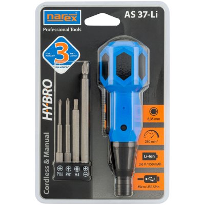 NAREX 65405670 AS 37-Li HYBRID Aku hybridný skrutkovač s napájaním cez USB, 3,6 V + bity
